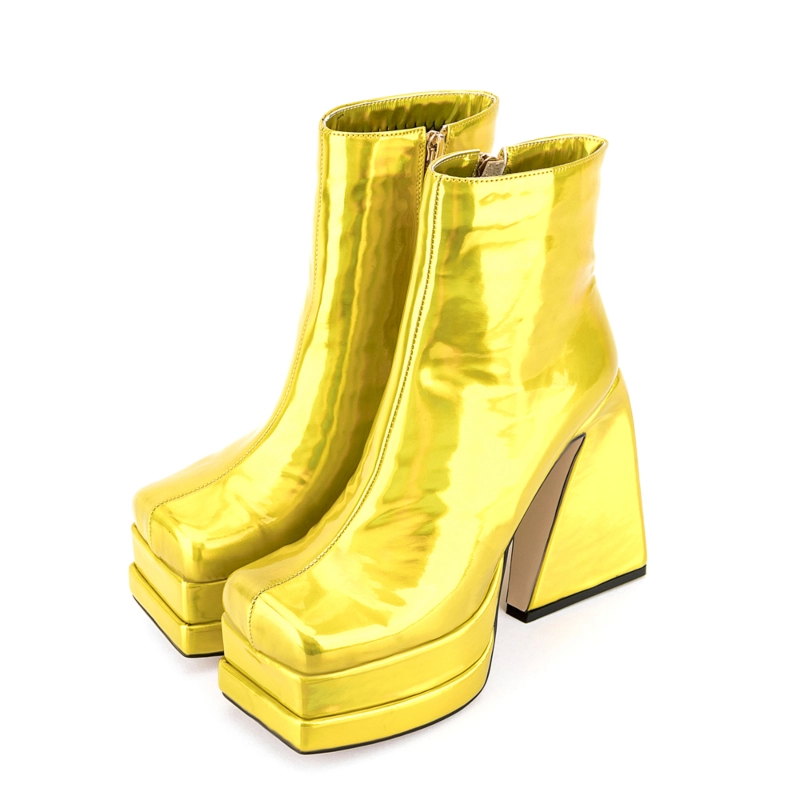 Women's Patent Leather Platform Chunky Heels Square Toe Ankle Booties 22 Women's Patent Leather Platform Chunky Heels Square Toe Ankle Booties - Image 20