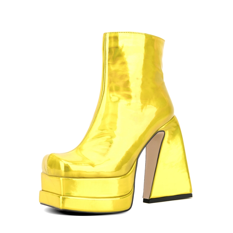 Women's Patent Leather Platform Chunky Heels Square Toe Ankle Booties 14 Women's Patent Leather Platform Chunky Heels Square Toe Ankle Booties - Image 12