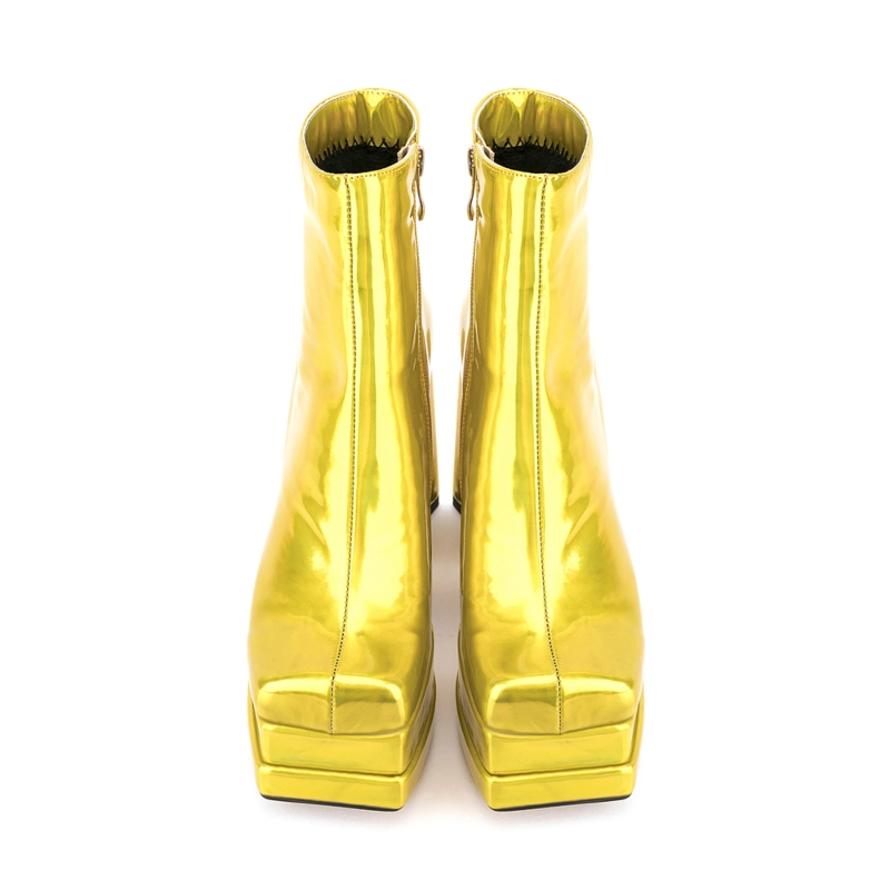 Women's Patent Leather Platform Chunky Heels Square Toe Ankle Booties 20 Women's Patent Leather Platform Chunky Heels Square Toe Ankle Booties - Image 18