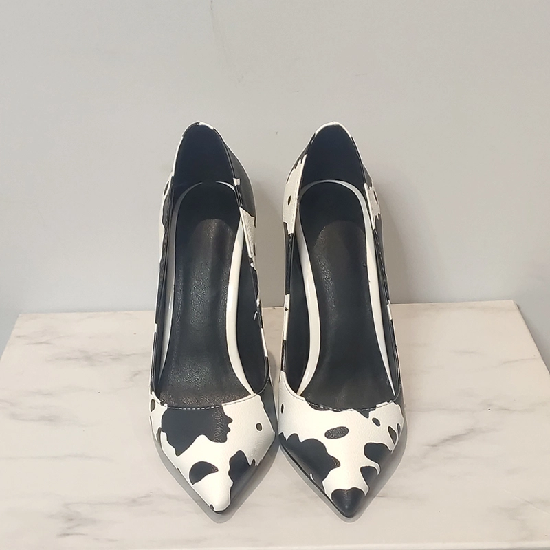 Cow Print High-Heeled Pumps Closed Toe Comfortable Women's Shoes For Work - Image 9