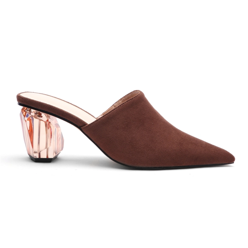Women's Clear Block Heel Mules Slip-on Pointed Shoes - Image 11