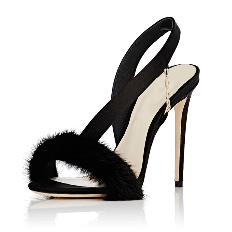 Summer Faux Fur Slingback Stiletto Heel Sandals For Party - Image 4