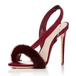 Summer Faux Fur Slingback Stiletto Heel Sandals For Party