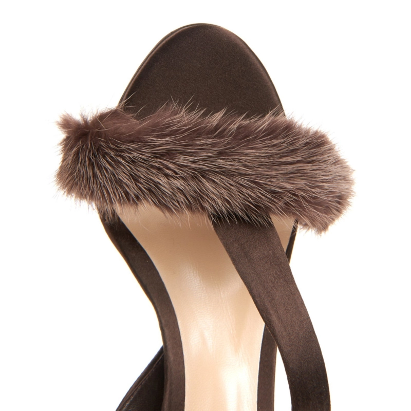 Summer Faux Fur Slingback Stiletto Heel Sandals For Party - Image 3