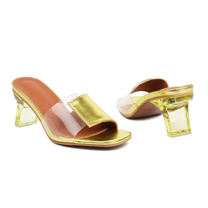 Clear Heels Mirror Slide Sandals Low Block Heels - Image 12