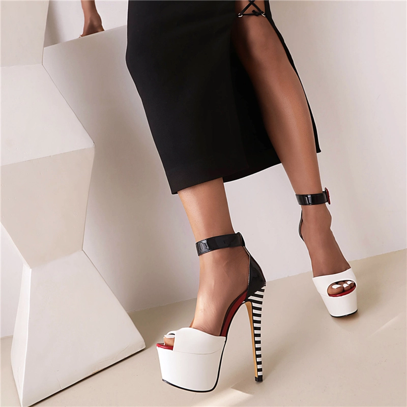 Platform Sandals Stripped High Heels Shoes With Ankle Strap - Image 20