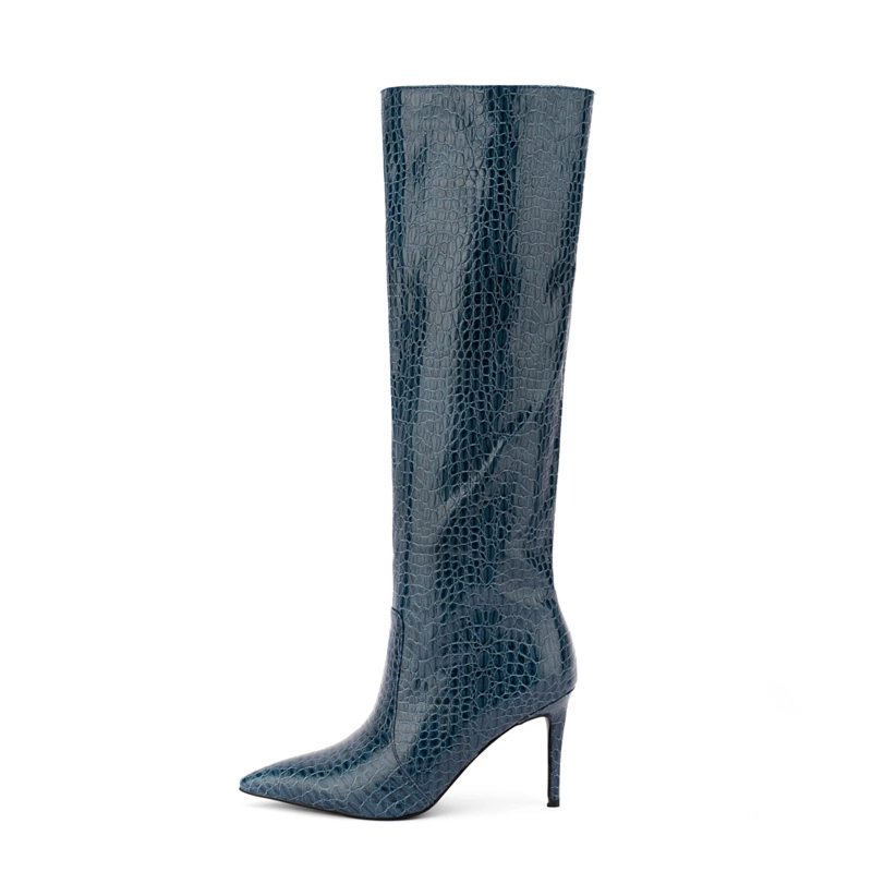 Snake Prints Boots Stiletto Knee High Boots 4 Inches High Heels 18 Snake Prints Boots Stiletto Knee High Boots 4 Inches High Heels - Image 16
