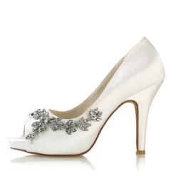 White Satin Peep Toe Wedding Shoes Rhinestone Flowers Stiletto Heel Platform Pumps -Ladies Fashion Shoes 5sy 0601 1 1.jpg.mst