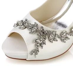 White Satin Peep Toe Wedding Shoes Rhinestone Flowers Stiletto Heel Platform Pumps -Ladies Fashion Shoes 5sy 0604 1.jpg.mst