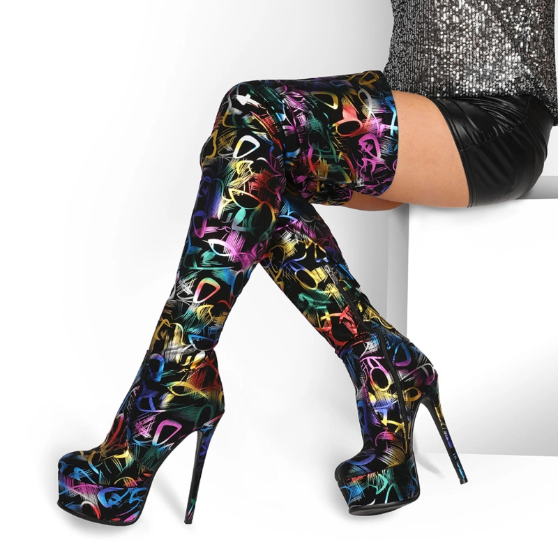 Animal-printed Platform Stietto Heel Over The Knee Boots - Image 11