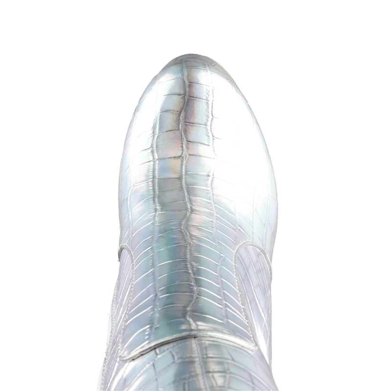 Woman Croc-effect Block Heels Platform Knee High Boots - Image 13