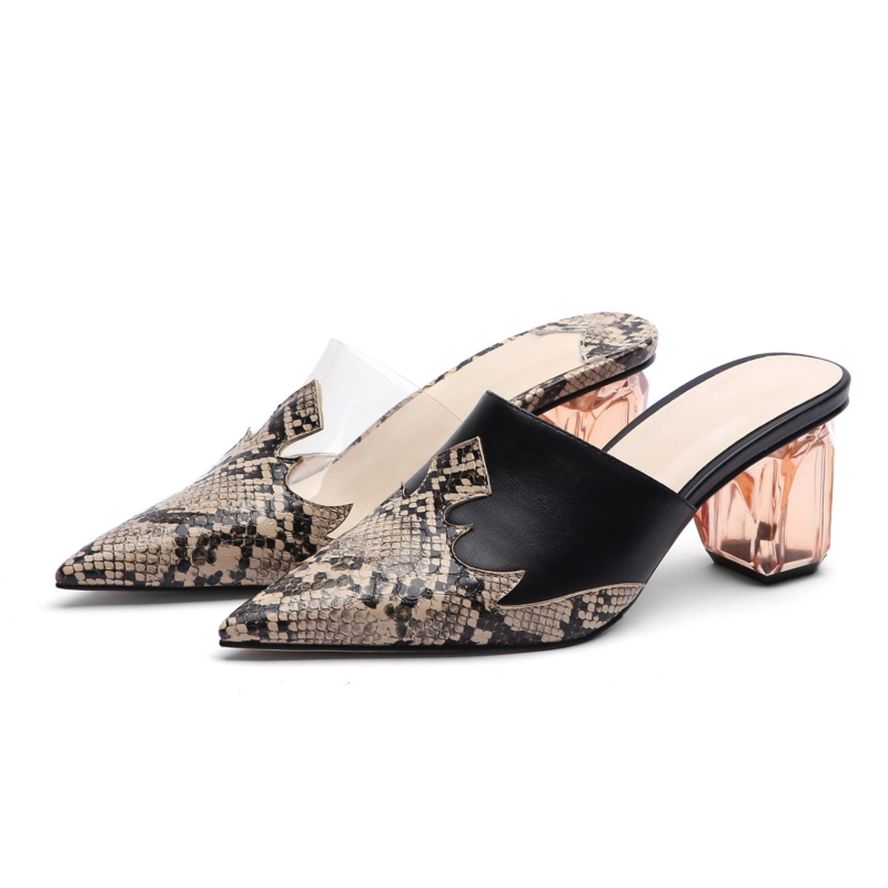 Animal Prints Pointed Toe Mules Clear Block Low Heel Shoes - Image 9