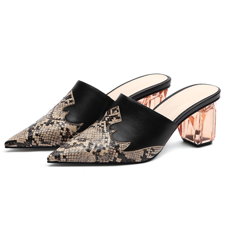 Animal Prints Pointed Toe Mules Clear Block Low Heel Shoes - Image 7