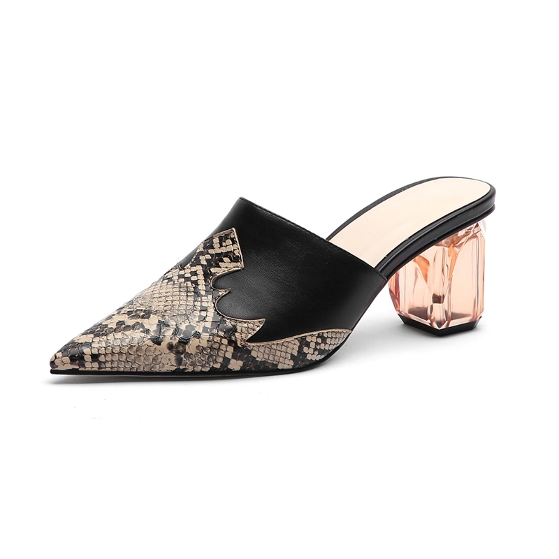 Animal Prints Pointed Toe Mules Clear Block Low Heel Shoes