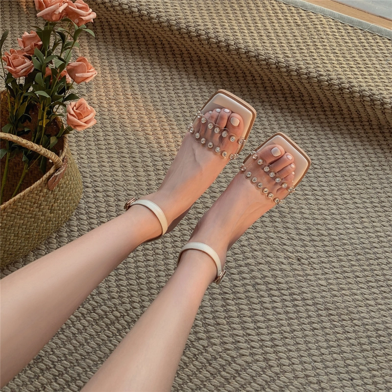 Ankle Strap Sequined Sandals Crystals Transparent Heel Wedding Sandals - Image 3