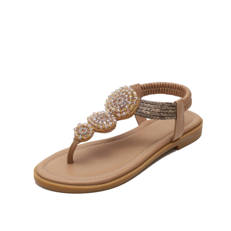 Beach Bohemia Rhinestones Beads Ankle Strap Flat Flip Flops - Image 8