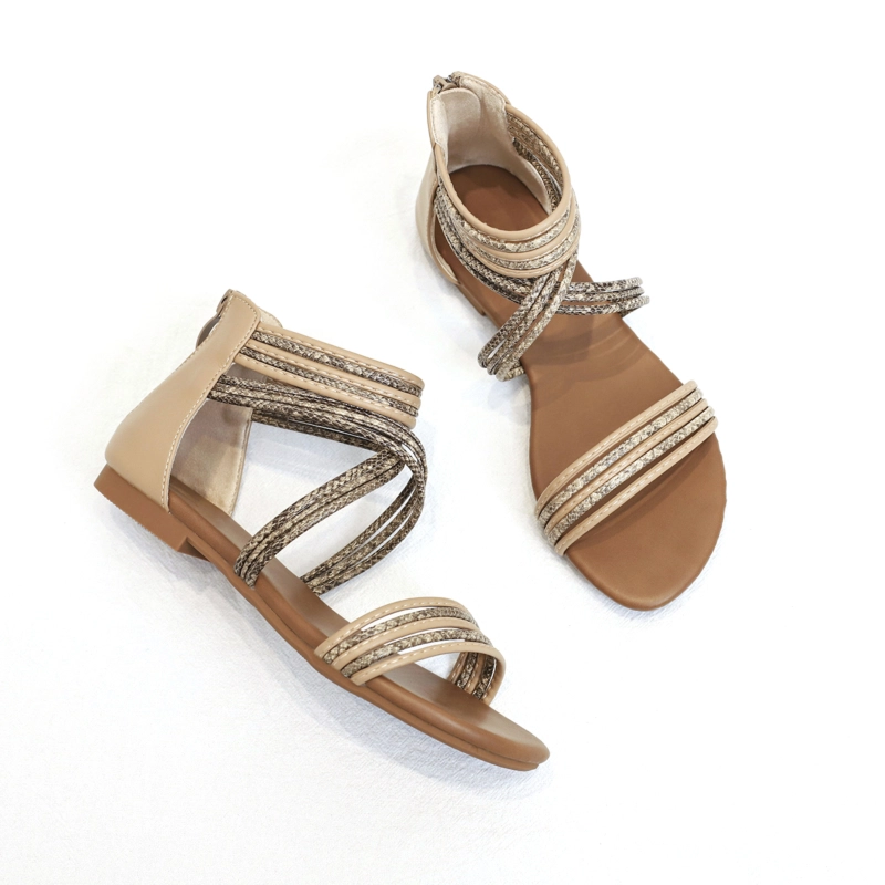 Beach Snake Printed Flat Gladiator Sandals With Back Zipper 7 Beach Snake Printed Flat Gladiator Sandals With Back Zipper - Image 5