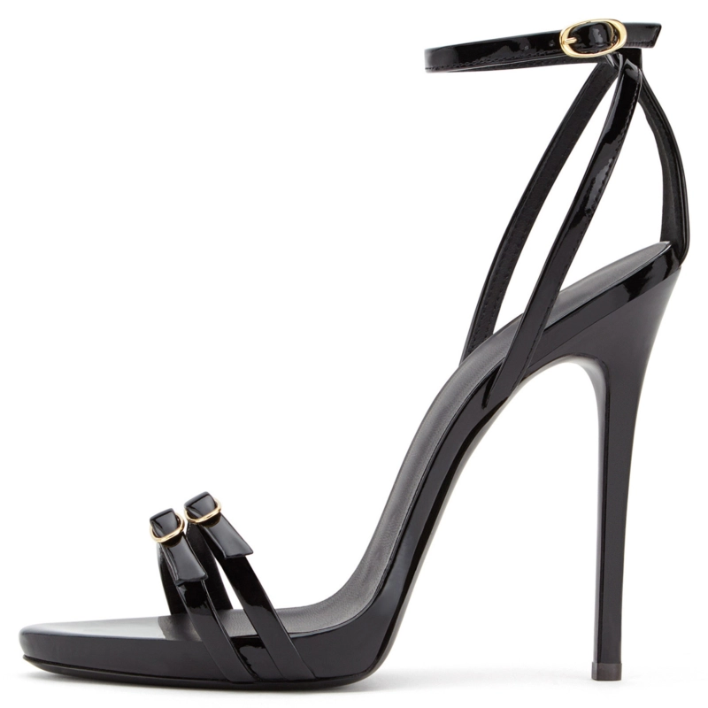 Black Strappy Buckle Stiletto Sandal Ankle Strap High Heel For Summer - Image 4