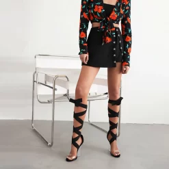 Black Lace Up Clear Wedge Heels Transparent Strappy Sandals -Ladies Fashion Shoes black lace up clear wedge heels transparent strappy sandals.jpg.mst