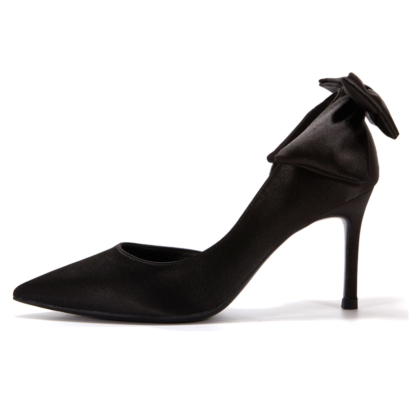 Satin Bow Back Pumps D'orsay Stiletto Heels Bridal Shoes For Wedding - Image 10