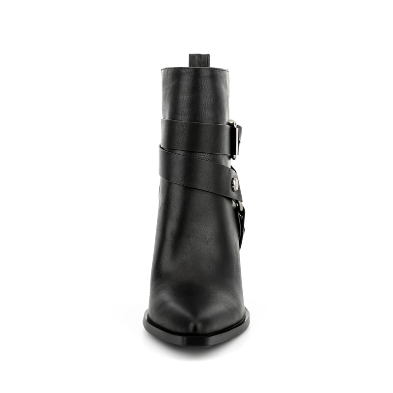 Black Square Toe Ankle Boot Chunky Heel Women Dress Boots With Buckle - Image 4