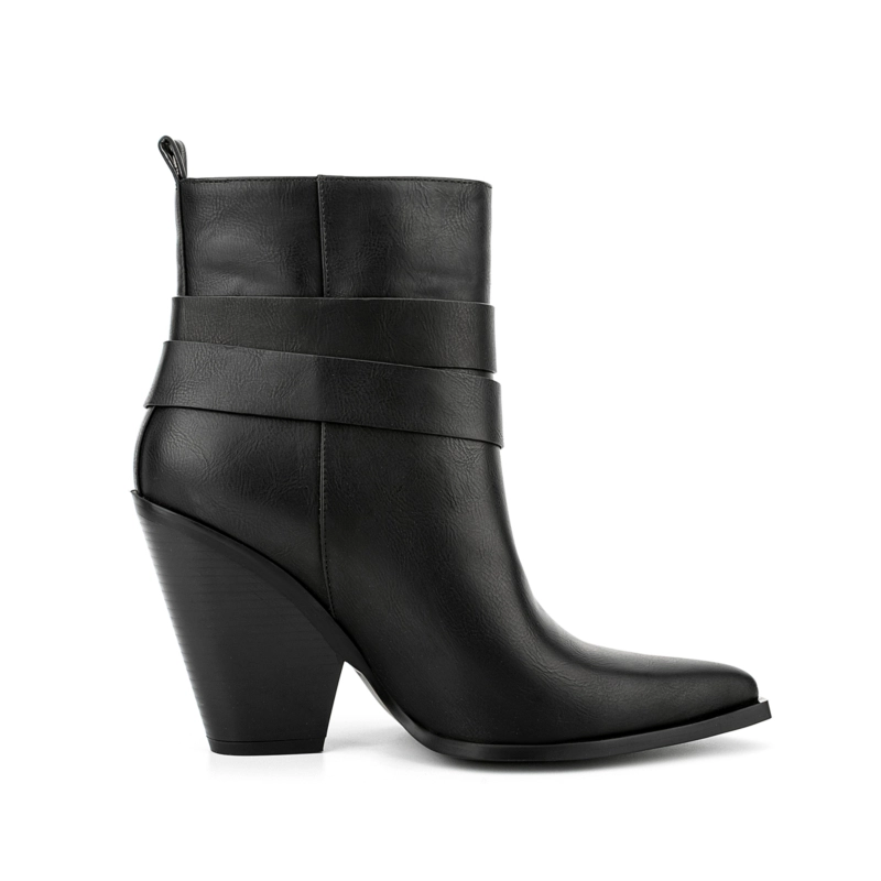 Black Square Toe Ankle Boot Chunky Heel Women Dress Boots With Buckle - Image 5