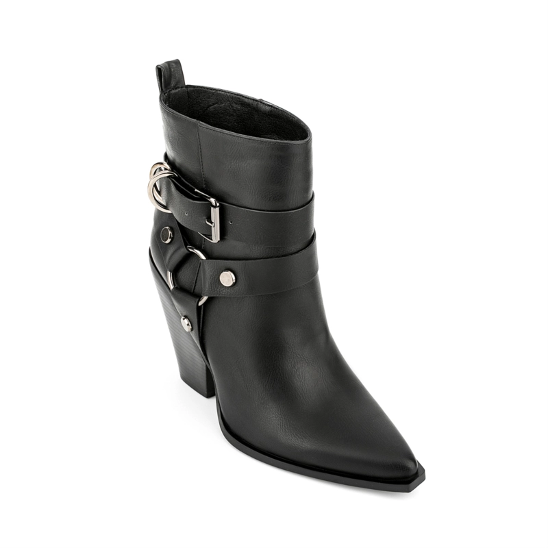 Black Square Toe Ankle Boot Chunky Heel Women Dress Boots With Buckle - Image 7