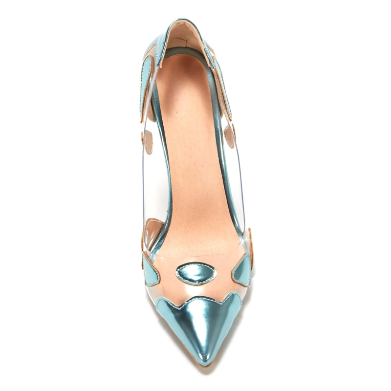 Blue Clear Metallic Pumps Transparent Slip On Stiletto Dress Shoes - Image 6