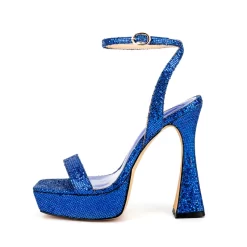 Glitter Spool Heel Platform Sandals Square Toe Ankle Strap High Heels -Ladies Fashion Shoes blue glitter spool heel platform sandals square toe ankle strap high heels 1 1.jpg.mst
