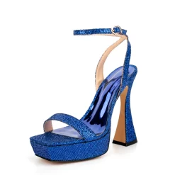 Glitter Spool Heel Platform Sandals Square Toe Ankle Strap High Heels -Ladies Fashion Shoes blue glitter spool heel platform sandals square toe ankle strap high heels 2 1.jpg.mst