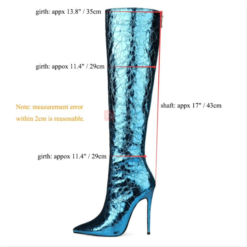 Blue Mirror Boots Over-the-knee High Heel Boots With Back Zipper - Image 8