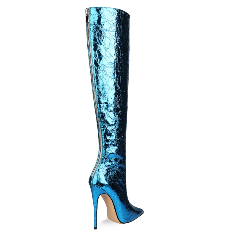 Blue Mirror Boots Over-the-knee High Heel Boots With Back Zipper - Image 3