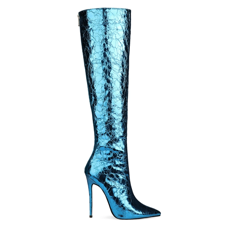 Blue Mirror Boots Over-the-knee High Heel Boots With Back Zipper - Image 7