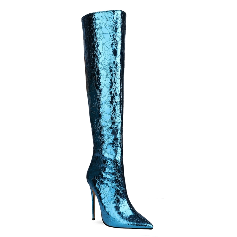 Blue Mirror Boots Over-the-knee High Heel Boots With Back Zipper - Image 2