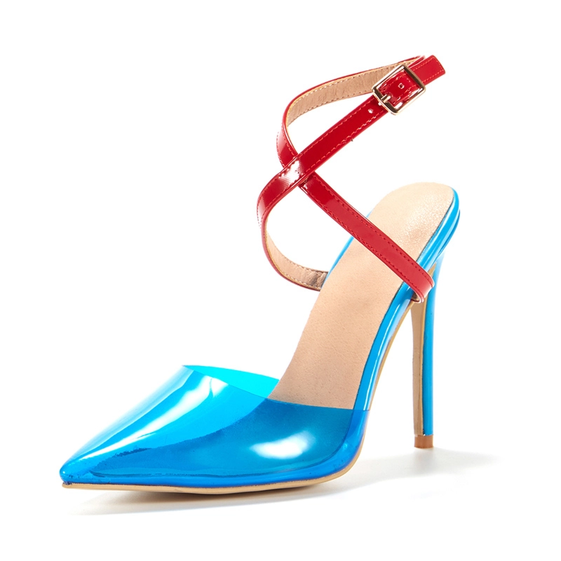 Blue&Red Clear Criss Cross Dress Heels D'orsay Pumps With Pointed Toe 3 Blue&Red Clear Criss Cross Dress Heels D'orsay Pumps With Pointed Toe