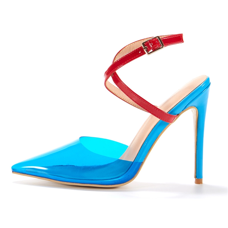 Blue&Red Clear Criss Cross Dress Heels D'orsay Pumps With Pointed Toe 4 Blue&Red Clear Criss Cross Dress Heels D'orsay Pumps With Pointed Toe - Image 2