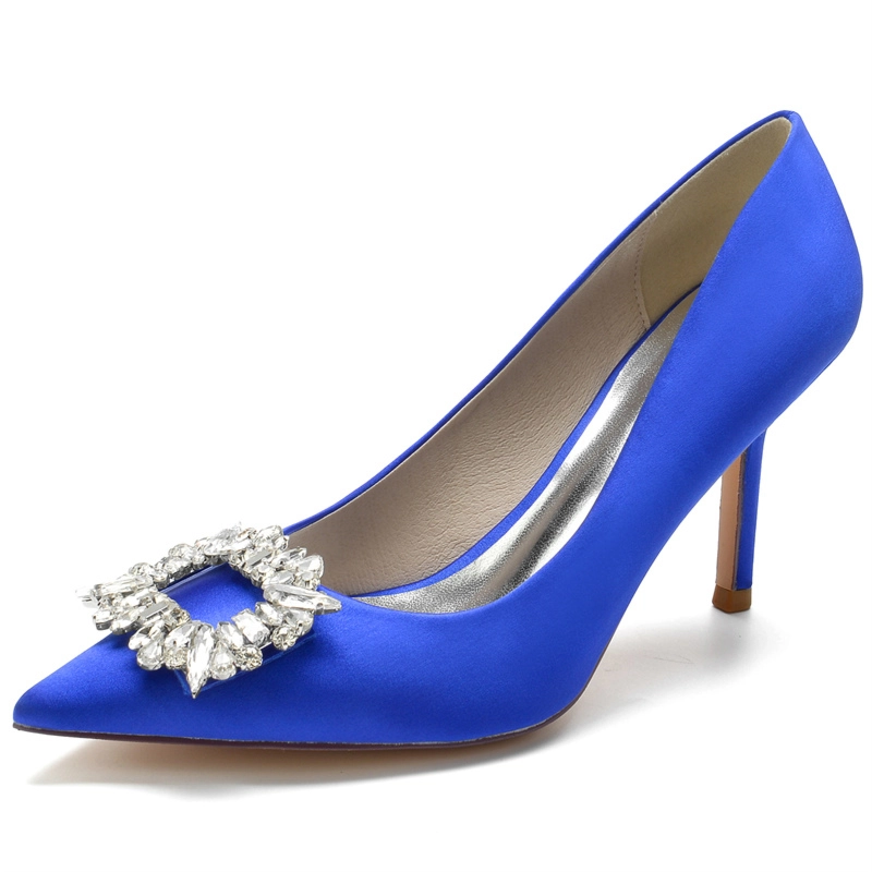 Blue Satin Wedding Shoes Pointed Toe Stiletto Heel Pumps - Image 7