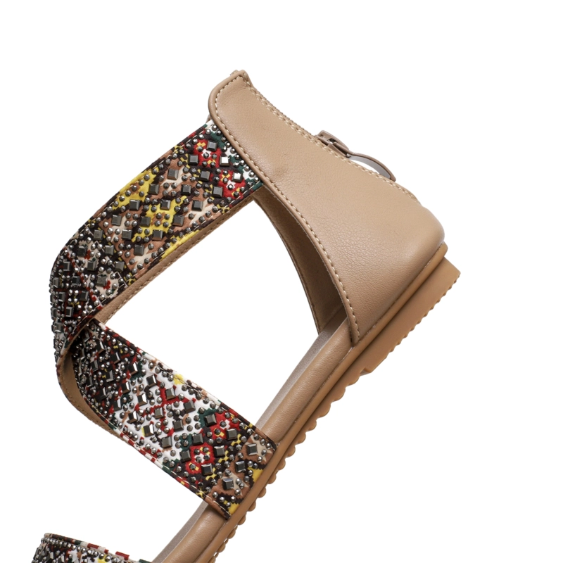 Bohemia Round Toe Studded Embelished Criss Cross Flats Zip Beach Sandals - Image 13