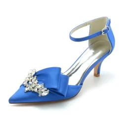 Bridal Satin Rhinestones Kitten Heels Ankle Strap Pumps