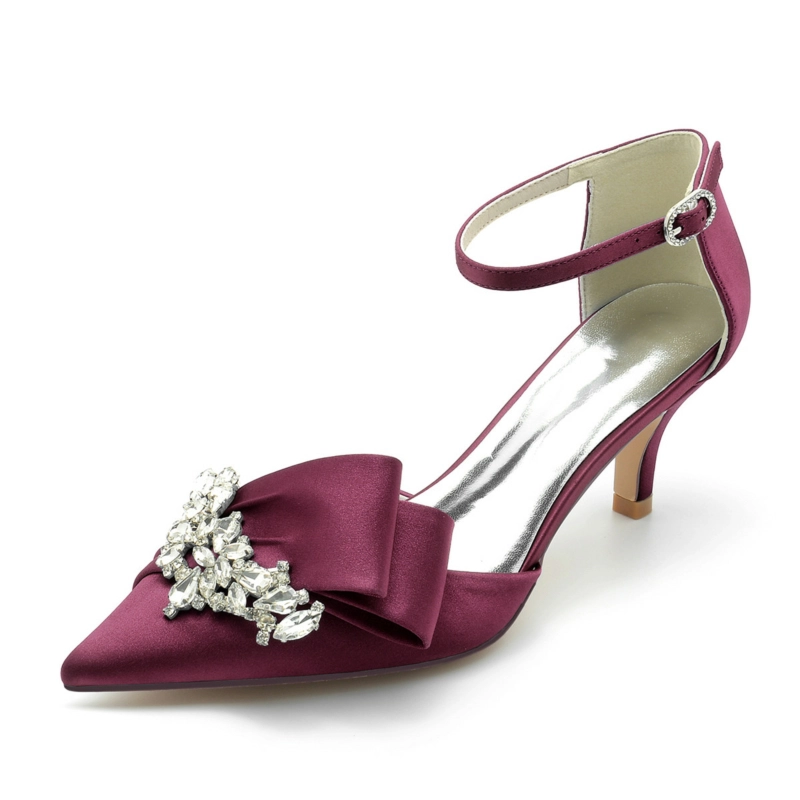 Bridal Satin Rhinestones Kitten Heels Ankle Strap Pumps - Image 20
