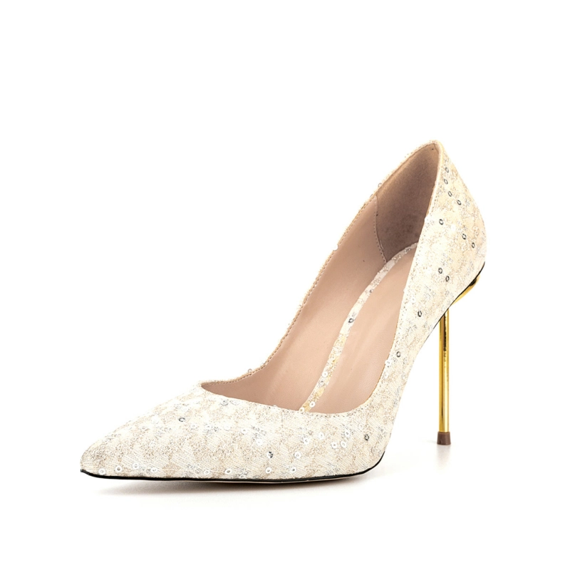 Champagne Sequin Stiletto Pumps Tweed Glitter High Heels