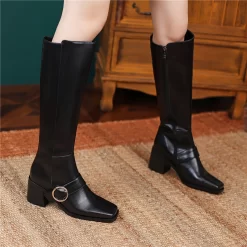 Fashion Chunky Low Heel Knee High Boots Buckle Square Toe Zip Riding Boots -Ladies Fashion Shoes chunky low heel knee high boots buckle square toe riding boots 12 1 1.jpg.mst