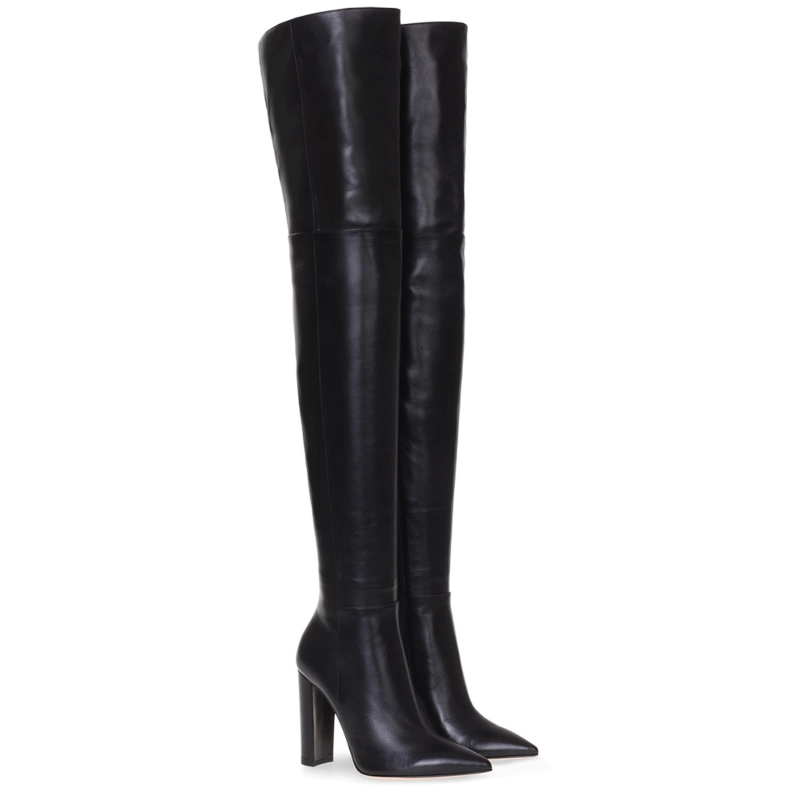 Classic Pointed Toe Block Heel Woman Thigh High Boots - Image 8