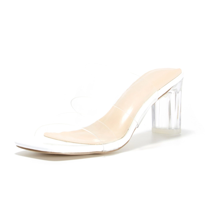 Clear Heel Mules PVC Transparent Slip On Heeled Sandals