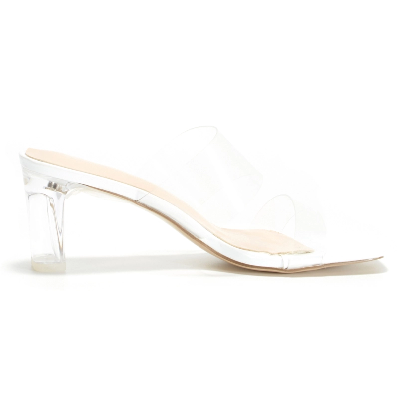 Clear Heel Mules PVC Transparent Slip On Heeled Sandals - Image 2