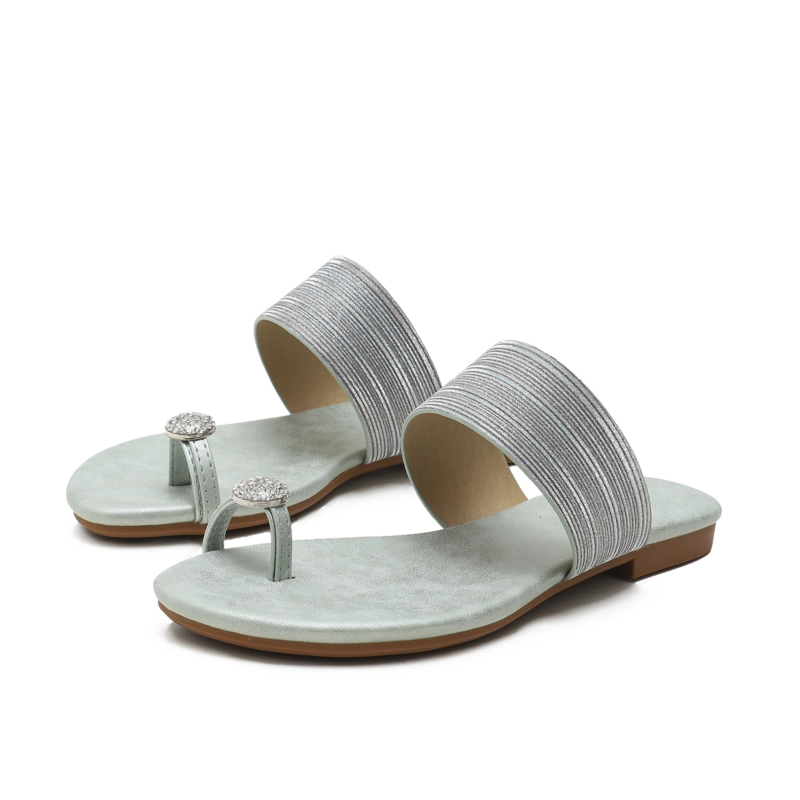 Comfy Beach Crystals Toe-Ring Flats Slide Sandals