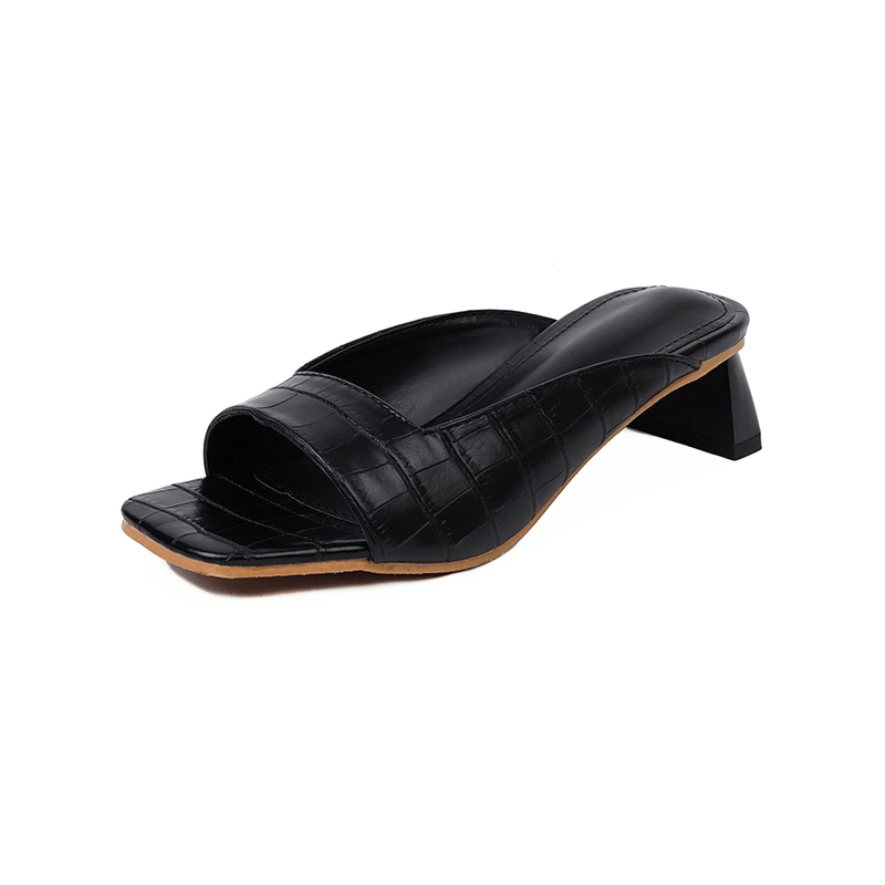 Croc Embossed Square Open Toe Sandals Slip On Animal Print Mule Heels - Image 4