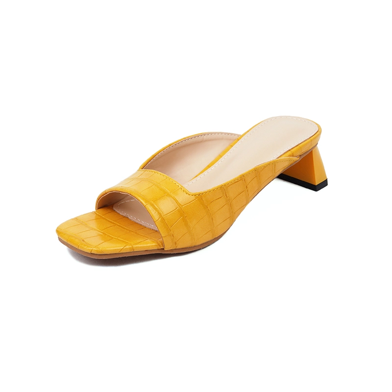 Croc Embossed Square Open Toe Sandals Slip On Animal Print Mule Heels - Image 19