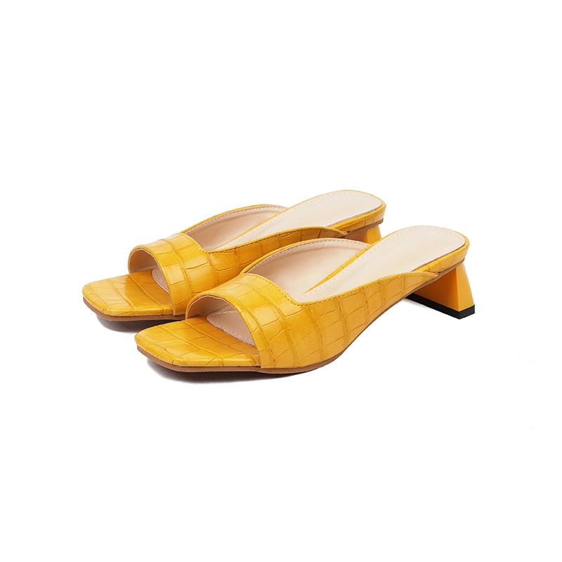 Croc Embossed Square Open Toe Sandals Slip On Animal Print Mule Heels - Image 20