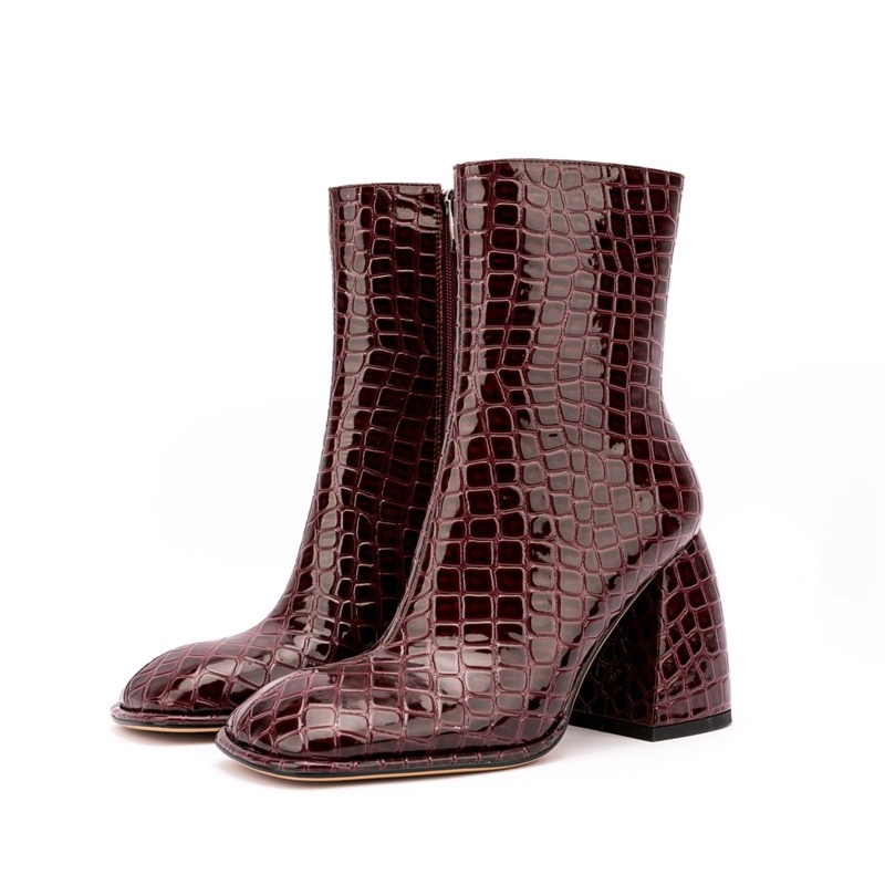 Animal Print Block Heel Boots Square Toe Ankle Booties With Side Zipper - Image 8